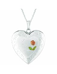 Sterling silver Heart Shaped Locket w/ rose (4 image frames) Necklace