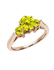 0.68 Ct Round Canary SI1/SI2 Diamond 18K Rose Gold 3-Stone Ring