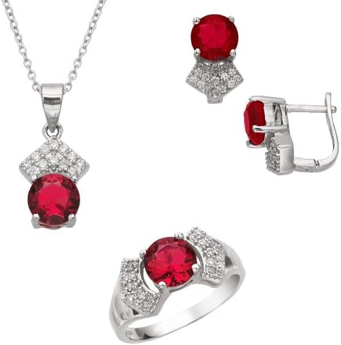 Sterling Silver Simulated Ruby Jewelry Set with Cubic Zirconia (8)