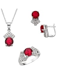 Created Ruby and Diamond Jewelry Set in Sterling Silver Includes Matching Ring, Earring and 18 Inch Pendant Necklace