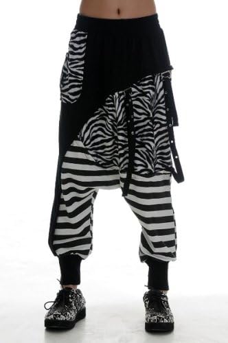 Blooms Punk Women Zebra Stripe Loose Harem Pants (One Size, White)