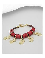 Red Star Leather Bracelet In White Base