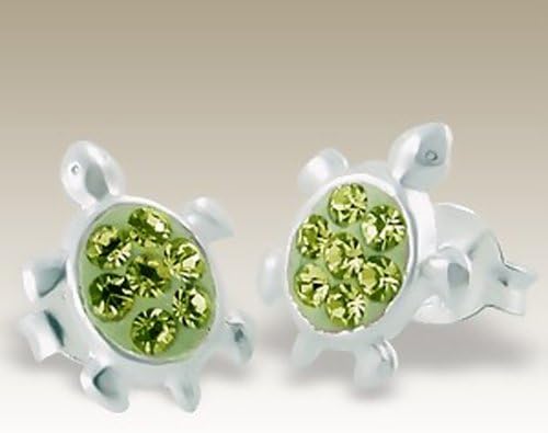 Turtle Silver Ear Studs with Crystal Stones, Children Earrings, Sterling Silver 925, (E5230)