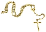 Gorgeous 24k Yellow Gold Layered 5mm Textured Beads Rosary Necklace with Crucifix 22 Chain