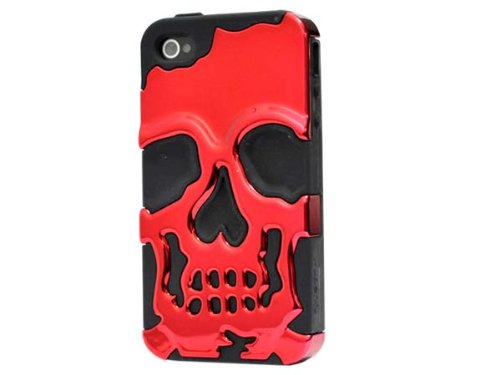 PC + Silicone Combo Skull Protective 3D Case Cover Skin for iPhone 4 4S Red