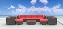 Big Sale Urban Furnishing - FIJI 9pc Modern Outdoor Backyard Wicker Rattan Patio Furniture Sofa Sectional Couch Set - coral red
