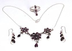 Necklace Earrings Ring Sterling Silver Garnet Gemstone Jewelry
