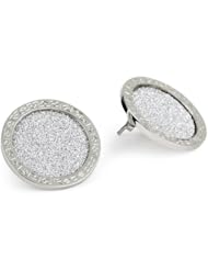 Rebecca "Half Moon" White Bronze Shimmering Circle Stud Earrings