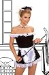 French Maid Costume Includes Off The Shoulder Dress, Apron, Neck Piece And Head Piece. Sizes Small/Medium, Medium/Large, 1X/2X or 3X/4X in Black/White.