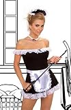 French Maid Costume Includes Off The Shoulder Dress, Apron, Neck Piece And Head Piece. Sizes Small/Medium, Medium/Large, 1X/2X or 3X/4X in Black/White.