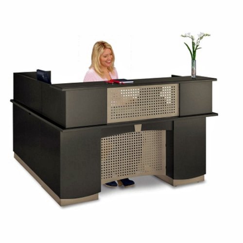 Buy Cheap Slate Gray Reception LDesk with Right Return Slate Gray Laminate/Brushed Nickel