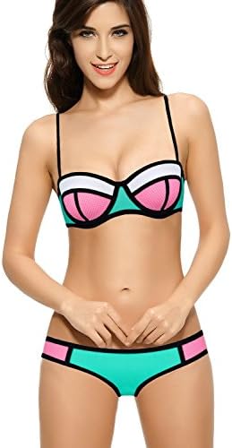 Sexy And Fashioable Ebuddy Structured Mesh Color Block Neoprene Bikini Wet Suit 1-Greenxs (Us0-2) Charming