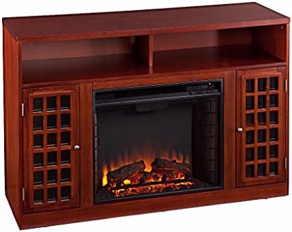 Electric Fireplace Tv Stand With Adjustable Thermostat And Brightness Control And Cabinet With Adjustable Shelf And Open Shelf On Top plus FREE GIFT (Mahogany)
