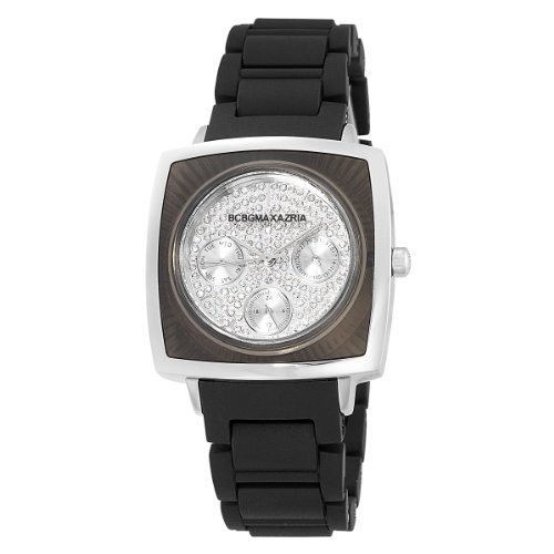 BCBGMAXAZRIA Women's BG8230 Elite Sport Silver-Tone Black Rubber Watch