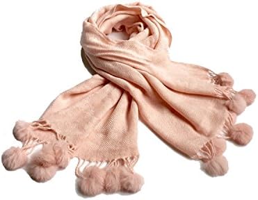 Squareladies New Winter Korean Fashion Women oversized Cashmere Scarf with wild arbutus balls Premium A Model SC4014 (Peach)