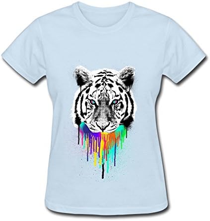 Design Women's T-shirts Funny Tiger Bites Color Size L SkyBlue