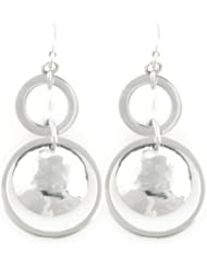 Sterling Silver Open Circle with Hammered Disc Drop Earrings