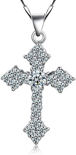Moandlove - Elegant Girl Cross Platinum Plated Sterling Silver Unisex Fashion Pendant Necklaces Cross Shape (Model: NCIS 2687)
