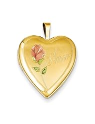 1/20 Gold Filled 20mm Enameled Rose Amor Heart Locket 18" Necklace