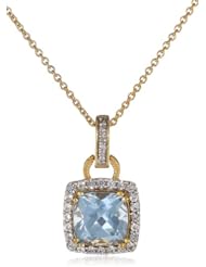 Sterling Silver Yellow Gold Plated Birthstone with Gemstone and Created White Sapphire Pendant Necklace, 18"