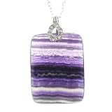 Beautiful Fluorite Pendant in Silver Tone Bail with Rhinestones - Rectangular, 43x32mm Pendant Dimension - 18'' Silvertone Chain Included