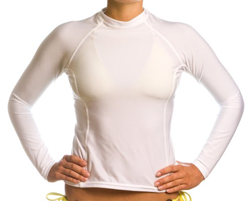 Beach Depot UPF 50+ Women's Long Sleeve Rash Guard Shirt - White Medium