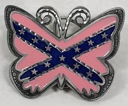Dixie Pink/Blue Enamel Diamondcut Pewter Butterfly Buckle