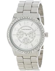 Vernier Womens VNR11124SS Oversized Glitz Bezel Faux Chrono Watch
