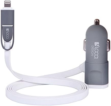 Car Charger, LOCA 4.8A/24W 2 Smart Port 2-in-1 Build in USB Cable Car Charger for iPhone, Samsung Galaxy, LG, HTC,Nexus, iPads(White)
