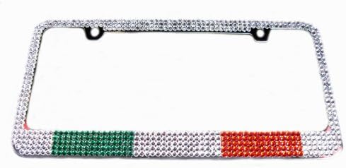 Hotblings Italy Flag ~ Italian Flag Rhinestone Crystal Spartle Bling License Plate Frame & Anti-Theft Caps Set