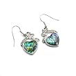 Opal Paua Heart Dangle Earrings Accented with Floral Pattern Glass Crystals