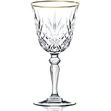 Lorren Home Trends Siena Collection Crystal Red Wine Glass with Gold Band Design, Set of 4