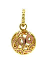 .925 Sterling Silver " Breast Cancer Pink Ribbon on Gold Plate " Dangle Charm Bead Compatible with Pandora Chamilia Kay Troll Bracelet