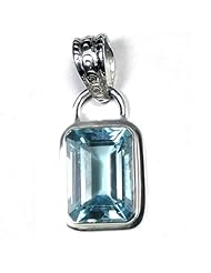 Sterling Silver Natural Untreated Large Blue Topaz 9ct. Emerald Cut Pendant- 12x10mm