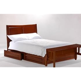 Saffron Eastern King Platform Bed w  Cherry Finish + 4-Drawer Set and Footboard Bench by BunksNStuff