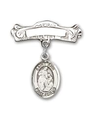 Sterling Silver Baby Badge with St. Ann Charm and Arched Polished Badge Pin