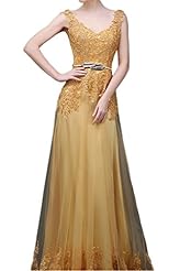 Sexy V-neck  Tulle Lace Applique  Ball Gown Evening Dress 