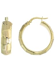 10K Gold Snap-Post Italian Hoop Earrings, Serpentine Stripe Pattern 1/8" (28mm)