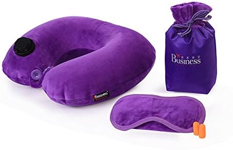 PopZeekEr® Portable U-shaped Pillow &amp; Eye Patch &amp; Earplug &amp; Storage Bag Automatic Inflatable Travel Airplane Car Train Long-distance Neck Pillows (purple)