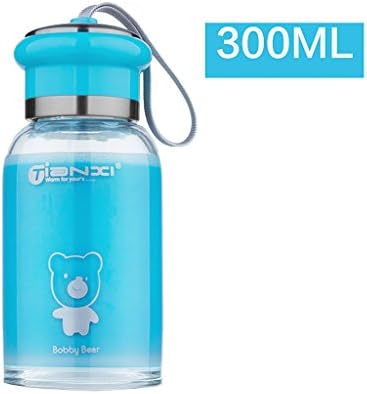 TIANXI Stylish Portable Real Borosilicate Glass Water Bottle Outdoor Travel Insulated Tumblers Milk Coffie Bottles School Bottle Blue 300ML