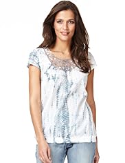 Indigo Collection Pure Cotton Tie Dye Lace Insert Top
