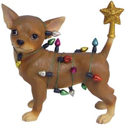 Christmas Lights Girl Chihuahua Breed Dog Pup Figurine
