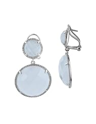 18K White Gold 0.61CT Diamond Drop Earrings with 33.9CT Blue Chalacedony Round Cut 13.7gr