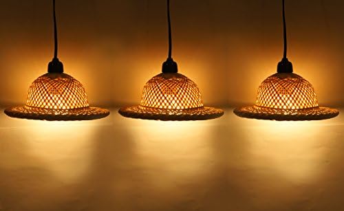 Exotic Elegance Set of 3 DIY Small Round Dome Hat Lamp Shade Made of Woven Bamboo.