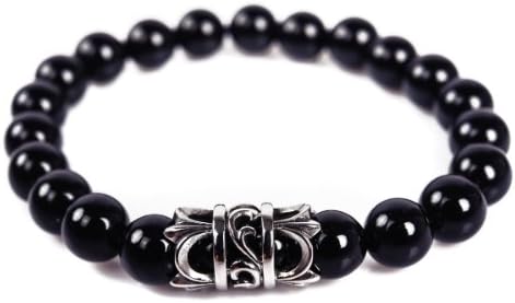 4 Season Shiny Natural Stone Black agate Bead bracelet with stainless steel lock