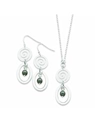 Sterling Silver & Simulated Pearl Drop Necklace & Earrings Set