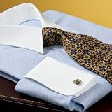 Trim Fit Blue Ground Textured Stripe White Collar Dress Shirt