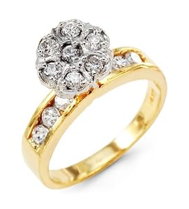 14k Yellow Gold Round White CZ Flower Cluster Ring