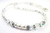 April Crystal Swarovski Crystal Birthstone Beaded Necklaces in Sterling Silver with White Pearls by Gemstone Gifts Handmade Jewelry.