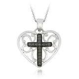 Sterling Silver Black Diamond Accent Heart W/ Cross Pendant